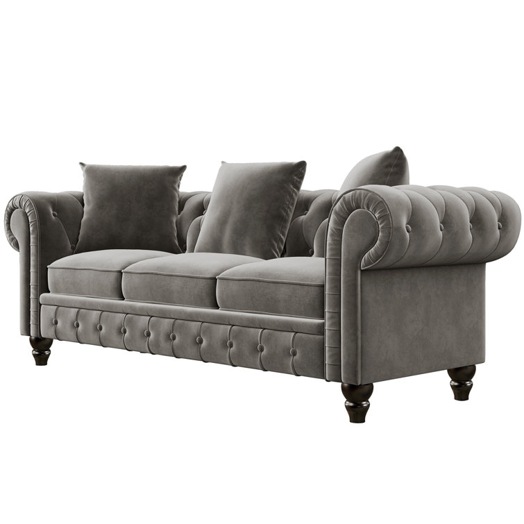 Rosdorf Park Dayshawn 80'' Velvet Rolled Arm Chesterfield Sofa Wayfair